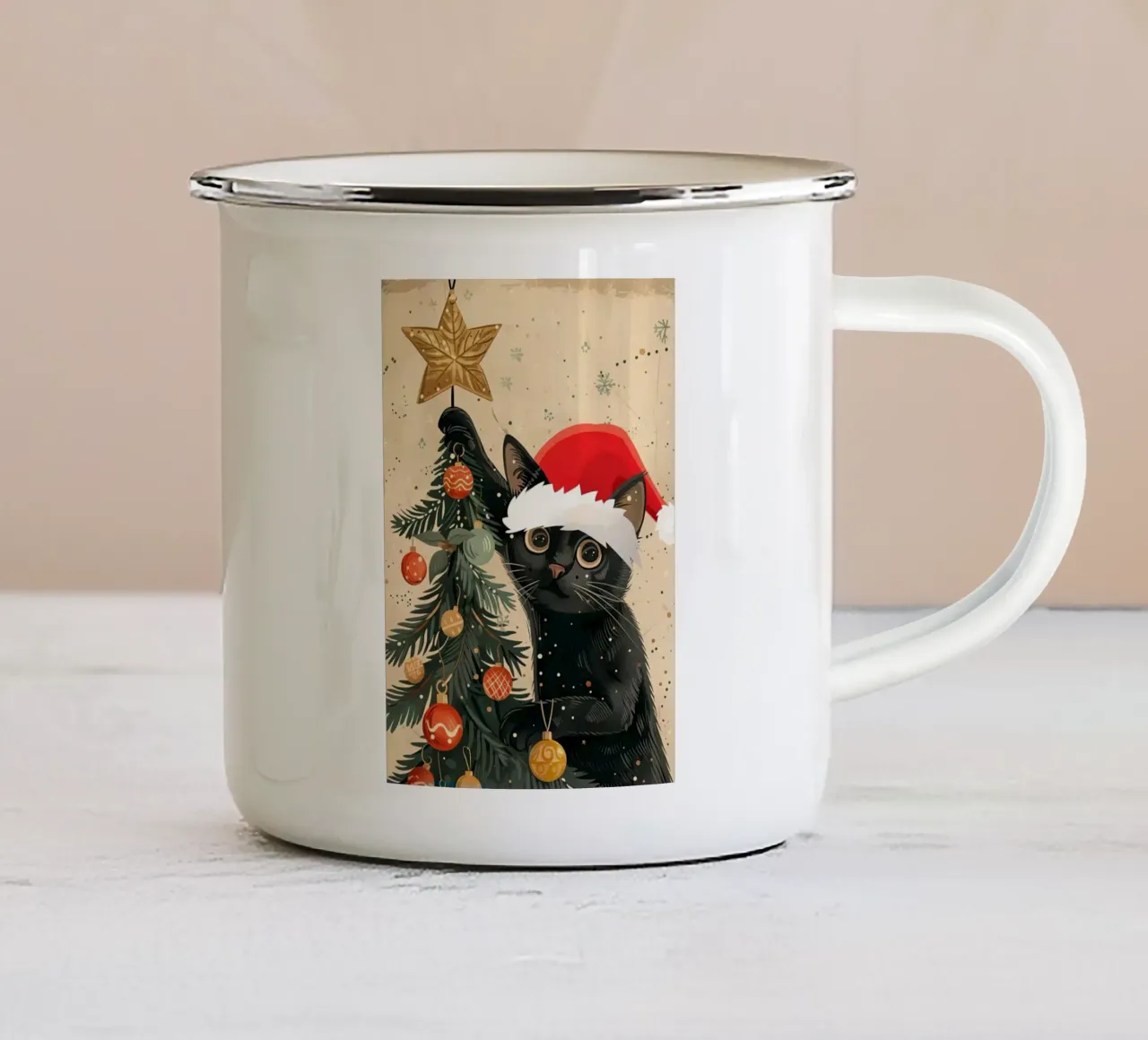Albero di Natale del gatto nero tazza in smalto da Nina Wolf