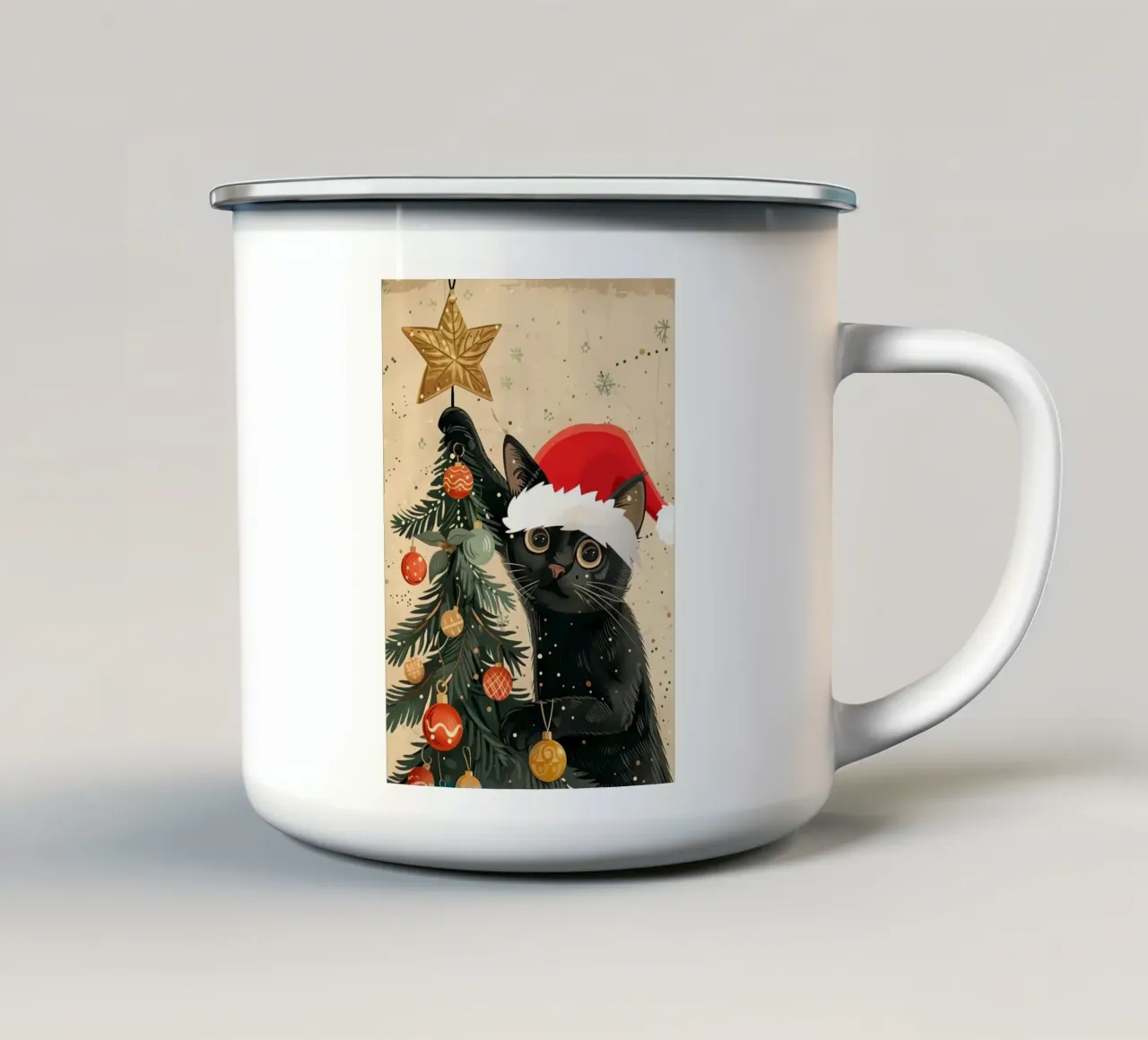 Albero di Natale del gatto nero tazza in smalto da Nina Wolf