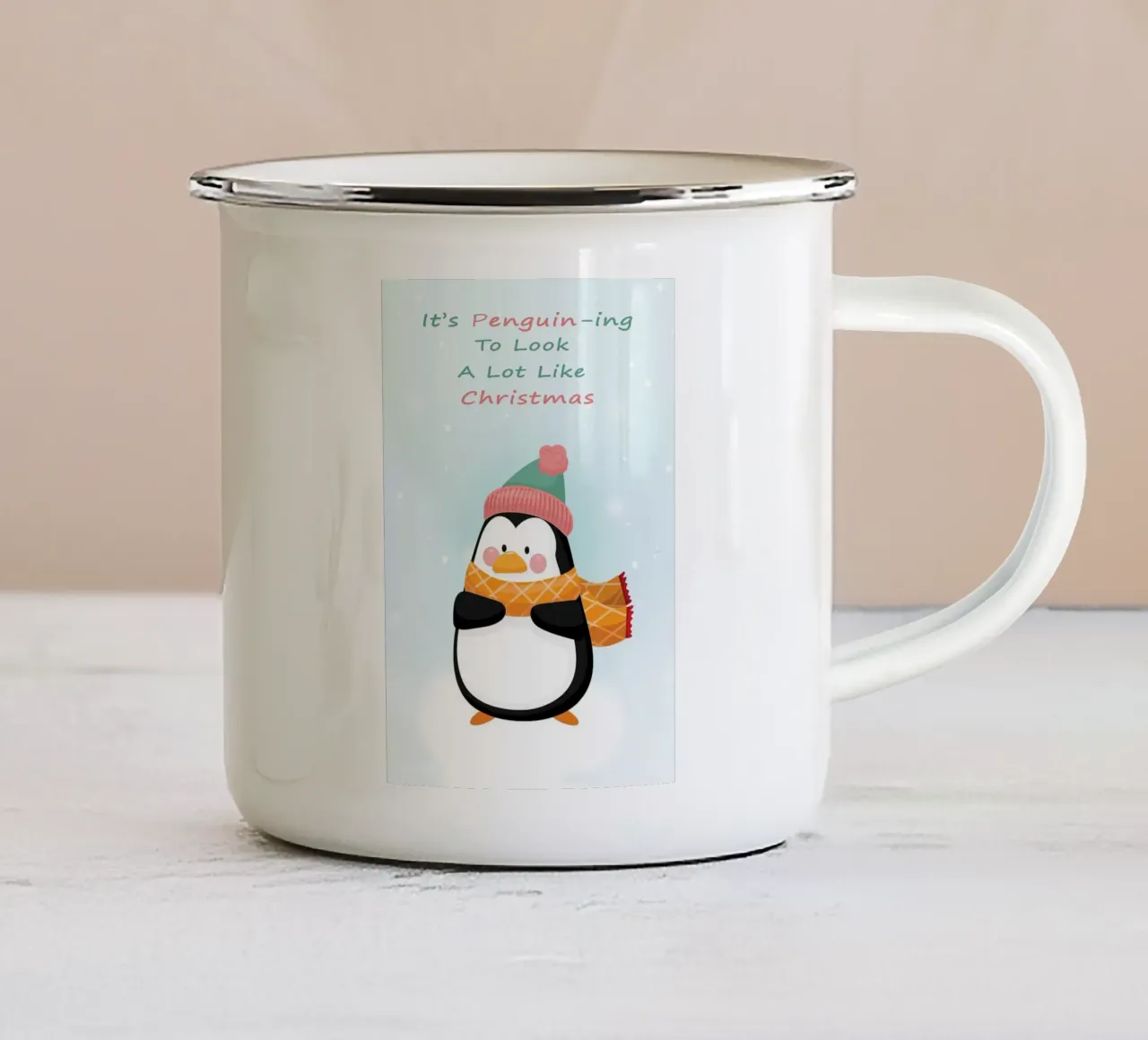 Pinguino di Natale tazza in smalto da Nina Wolf