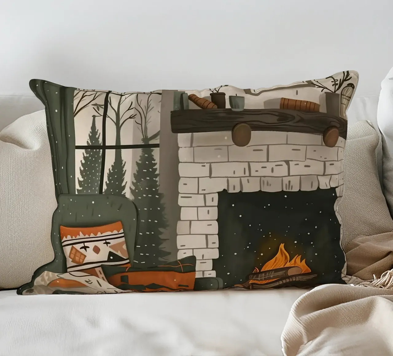 Accogliente camera con caminetto cuscino da Nina Wolf