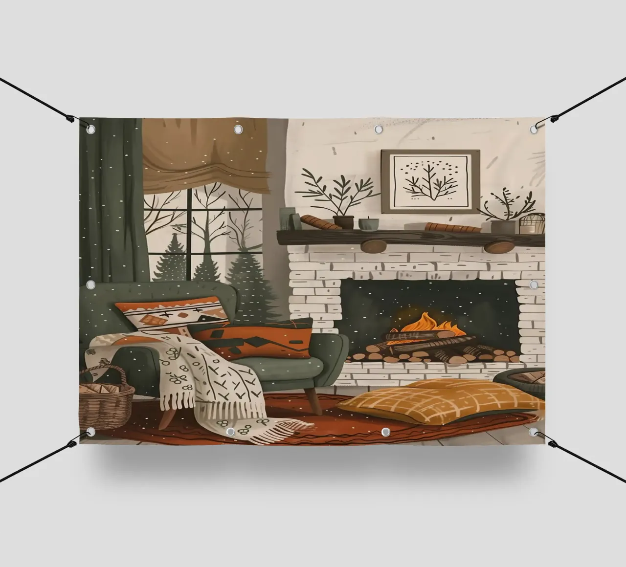 Accogliente camera con caminetto telo in pvc da Nina Wolf