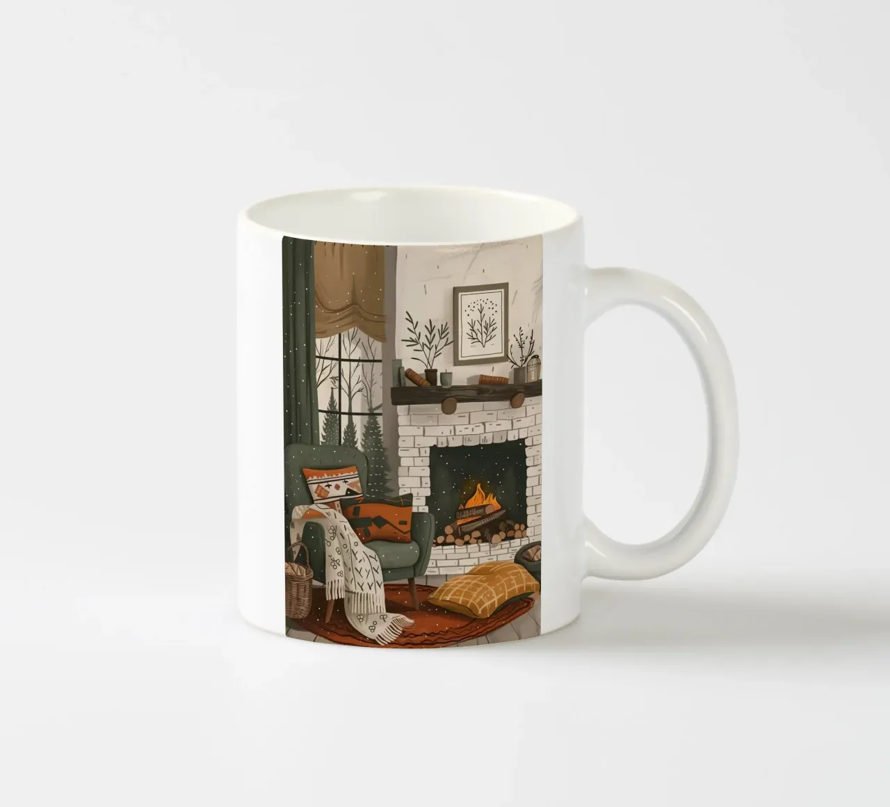 Accogliente camera con caminetto tazza in ceramica da Nina Wolf