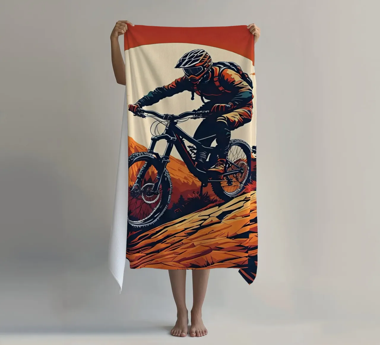 Discesa in mountain bike a tutta velocità telo mare da ARTVI-SHOP