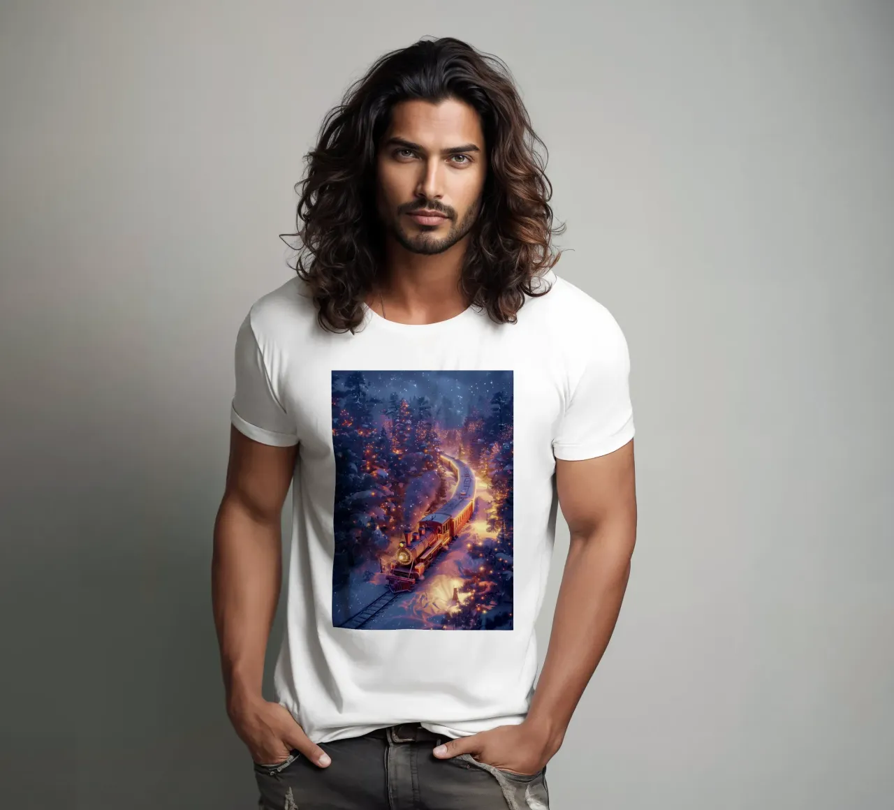 Treno di Natale nella foresta innevata t-shirt da Nina Wolf