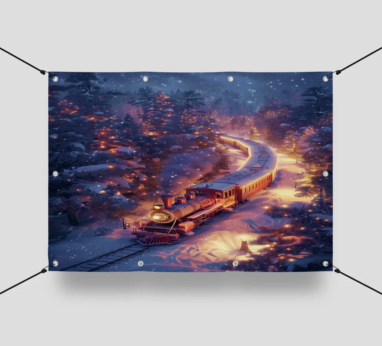 Treno di Natale nella foresta innevata telo in pvc da Nina Wolf