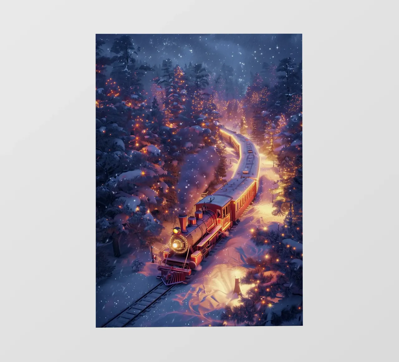 Treno di Natale nella foresta innevata telo in pvc da Nina Wolf