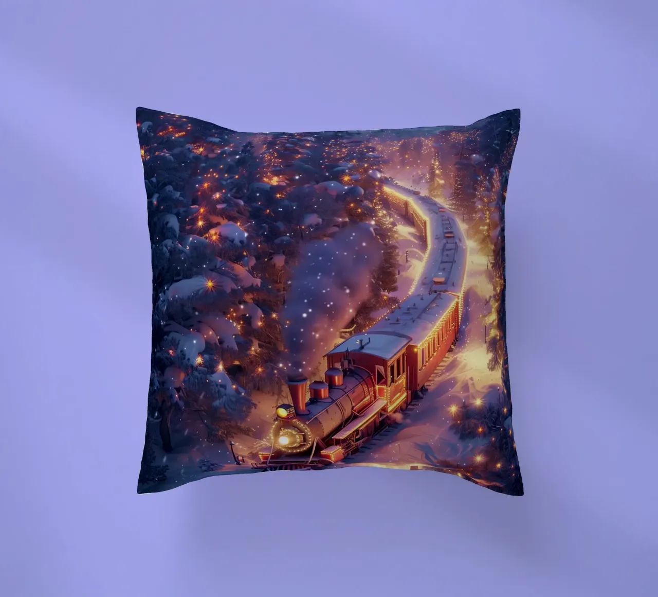 Treno di Natale nella foresta innevata cuscino da Nina Wolf