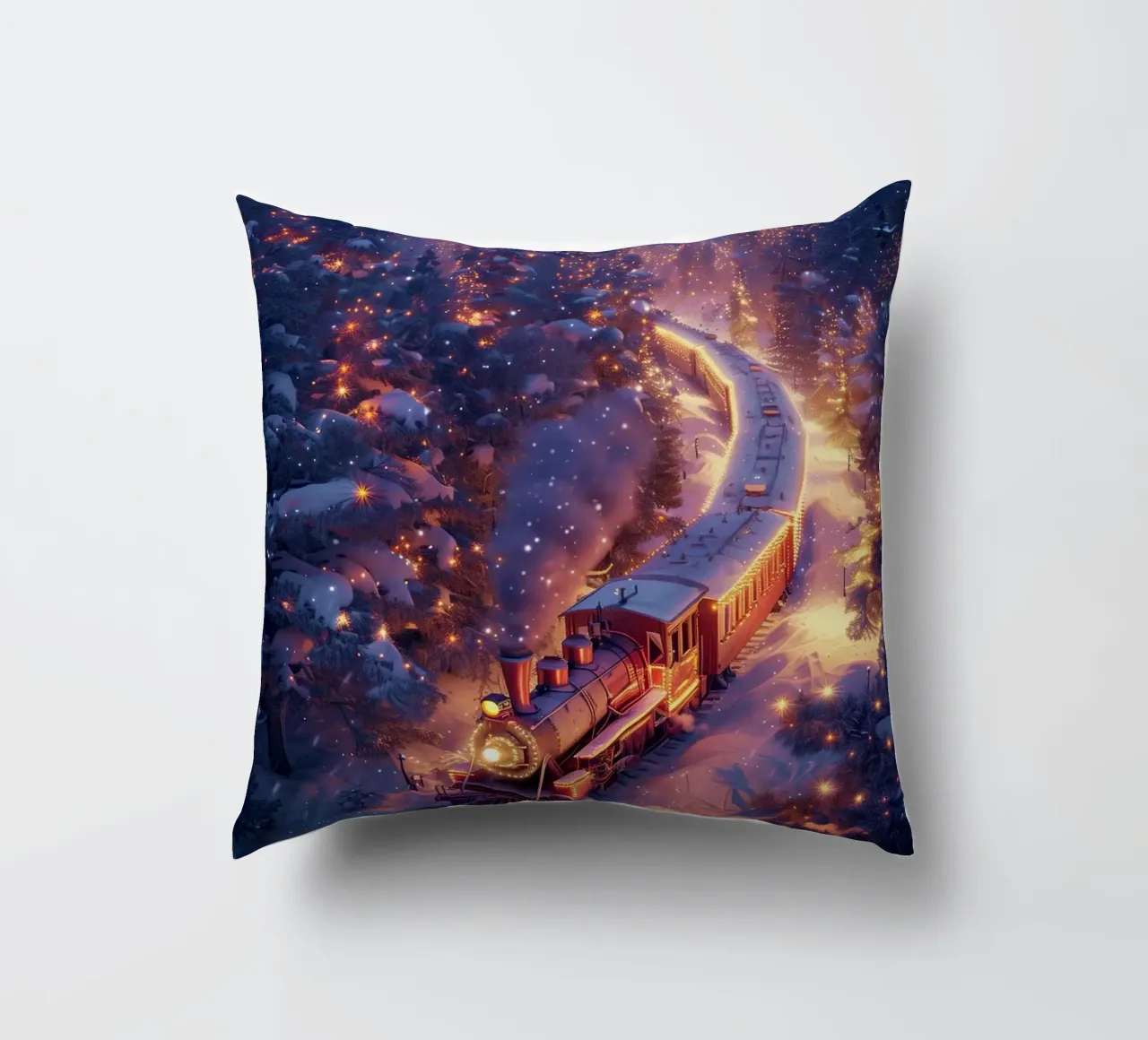 Treno di Natale nella foresta innevata cuscino da Nina Wolf