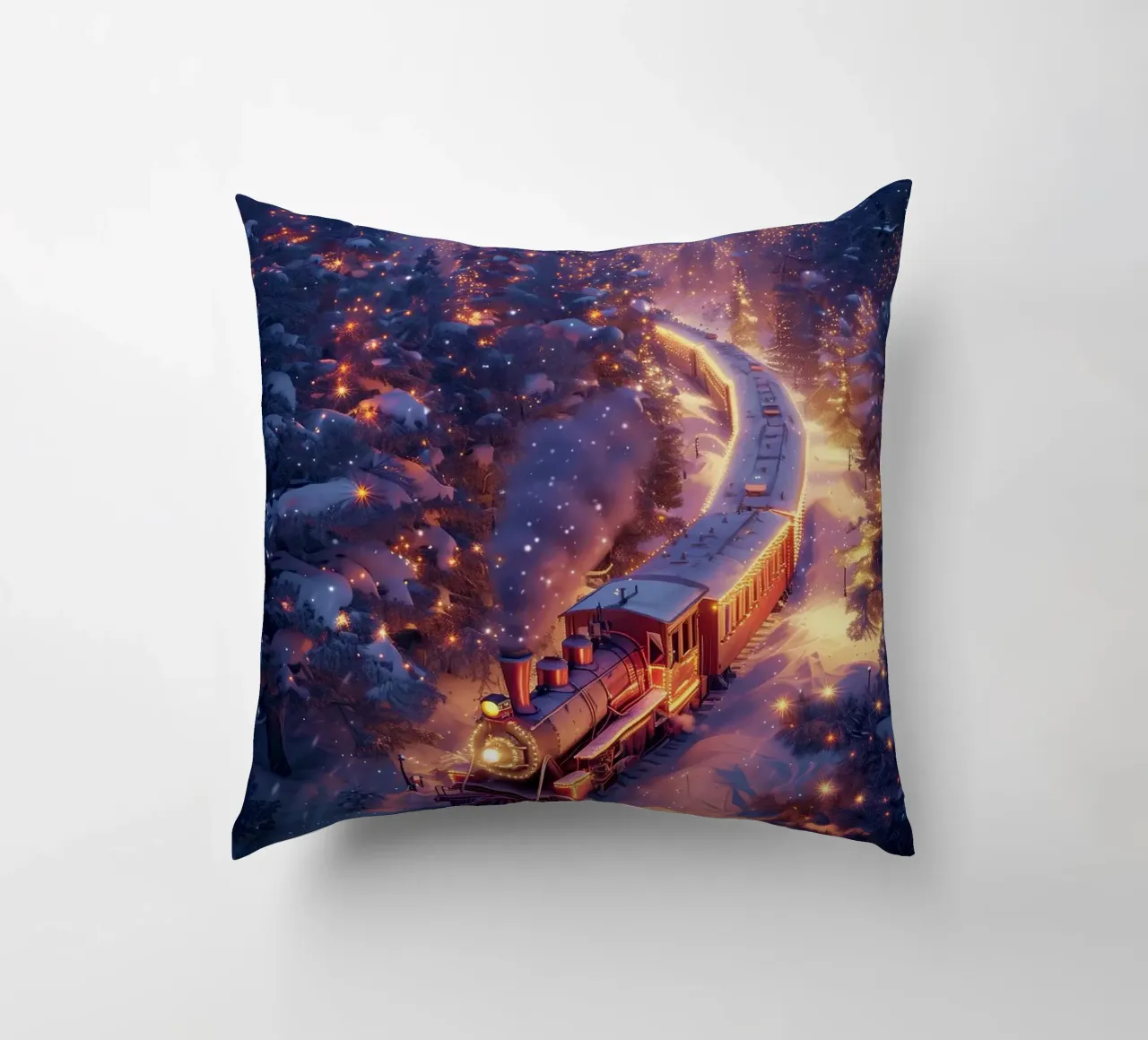 Treno di Natale nella foresta innevata cuscino da Nina Wolf