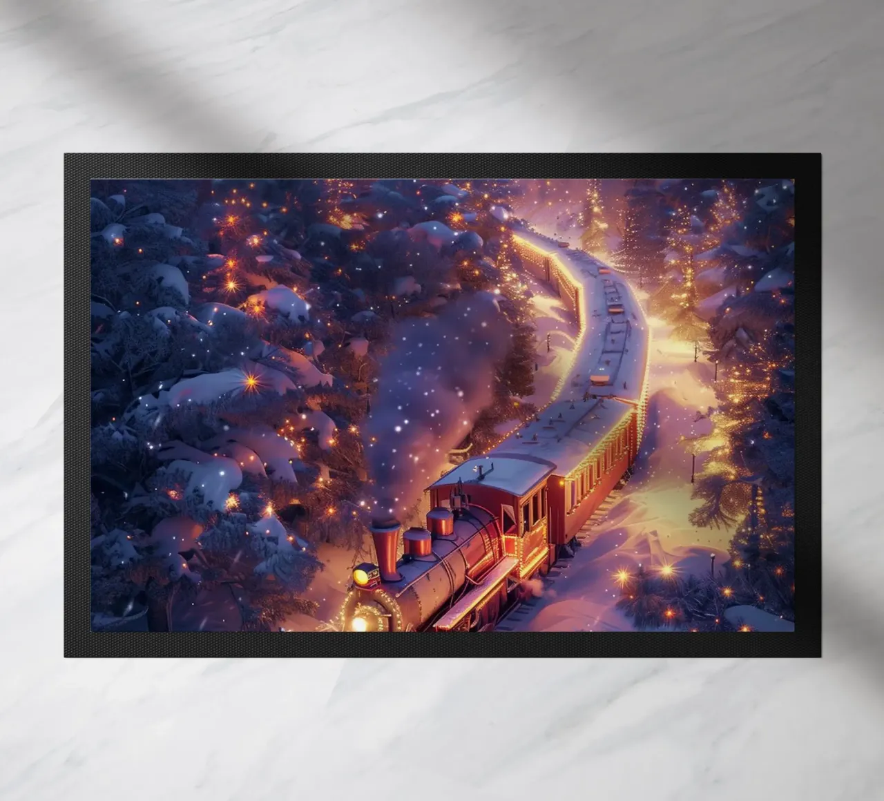 Treno di Natale nella foresta innevata zerbino da Nina Wolf