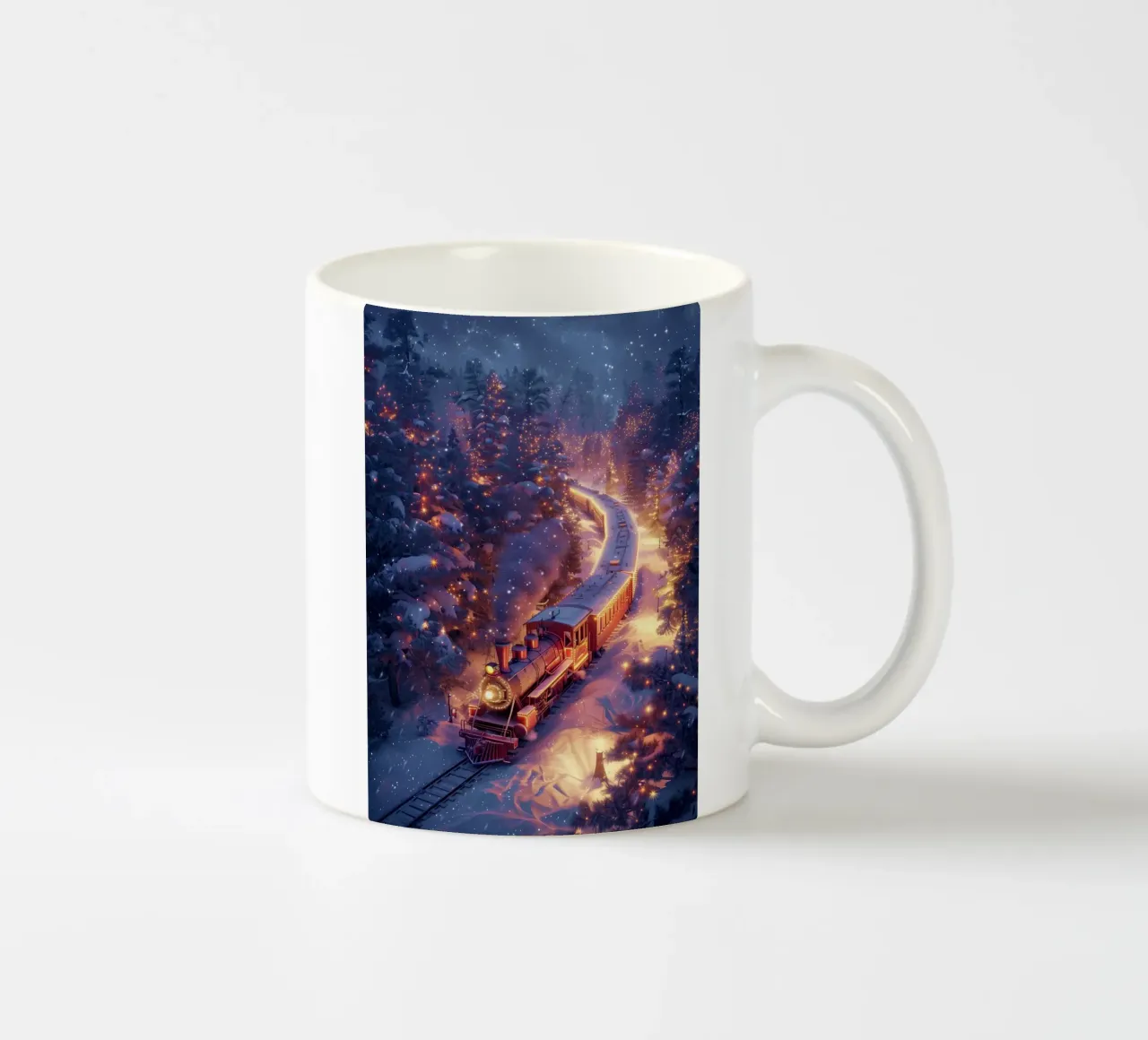 Treno di Natale nella foresta innevata tazza in ceramica da Nina Wolf