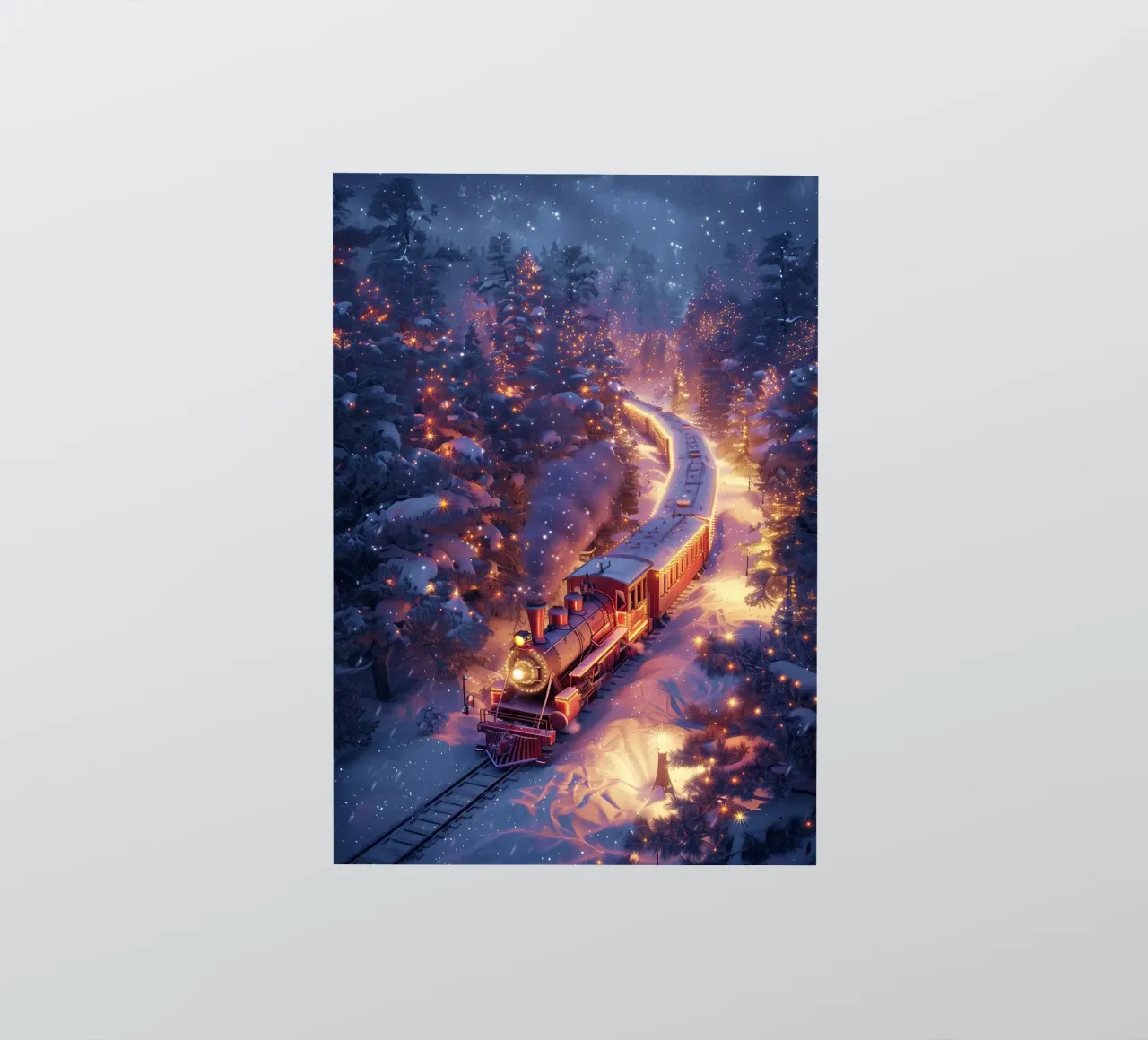 Train de Noël dans une forêt enneigée autocollant de Nina Wolf