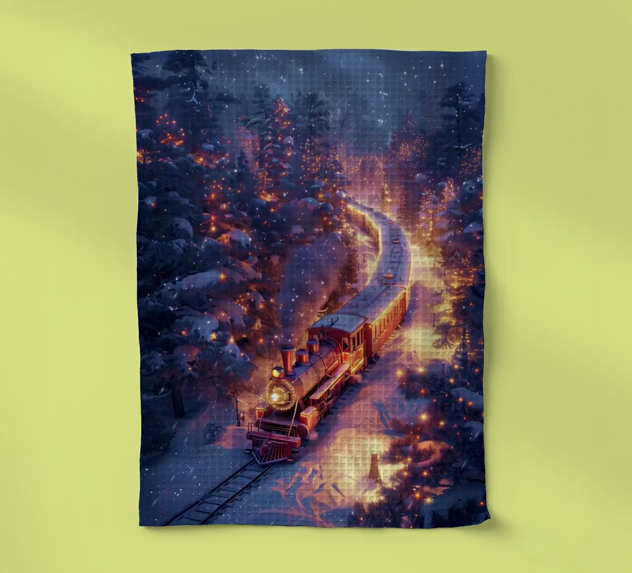 Weihnachtszug im verschneiten Wald Geschirrtuch von Nina Wolf