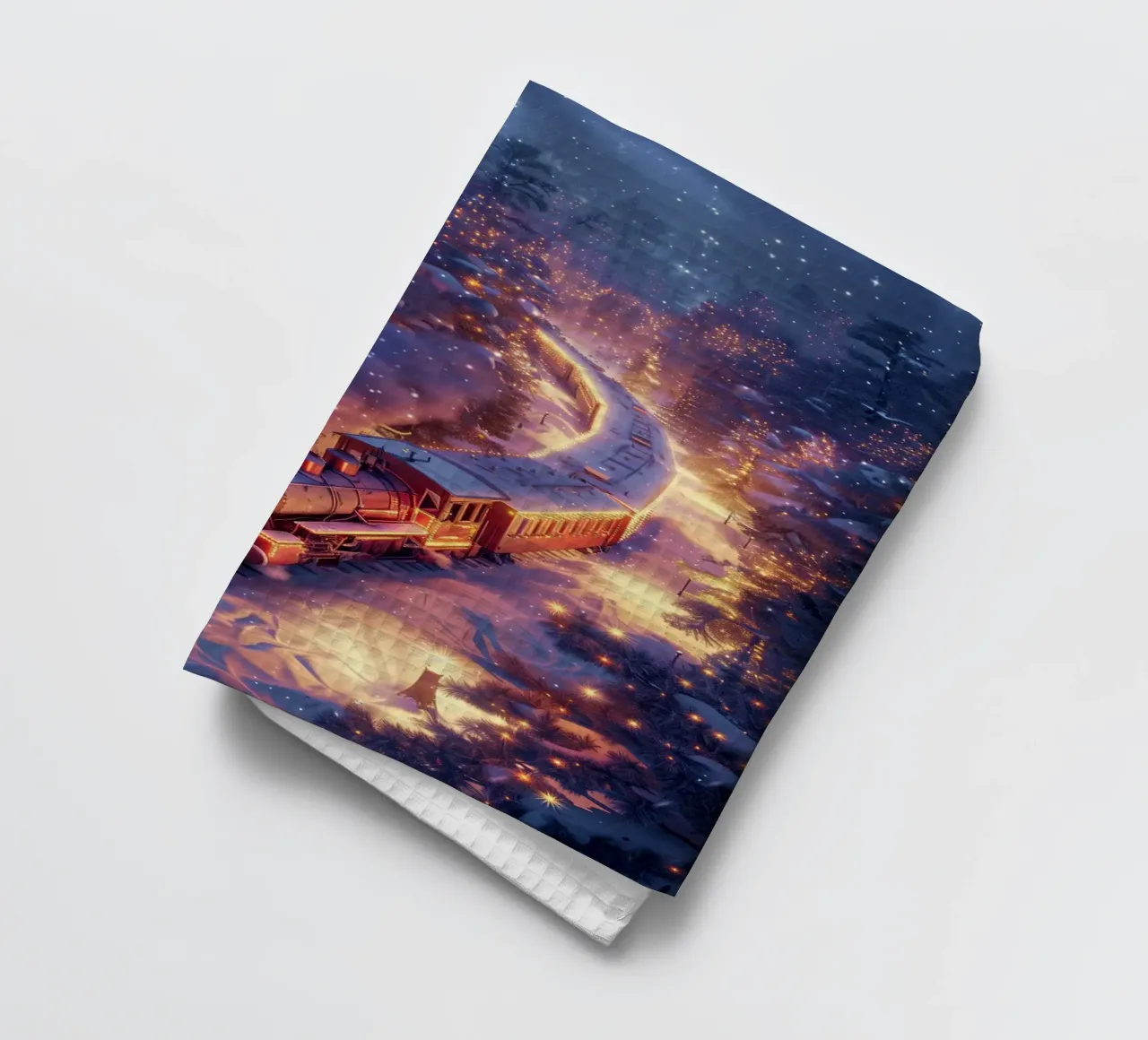 Weihnachtszug im verschneiten Wald Geschirrtuch von Nina Wolf