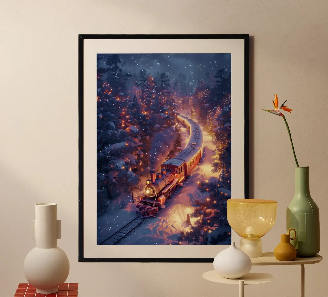 Train de Noël dans une forêt enneigée hahnemühle de Nina Wolf