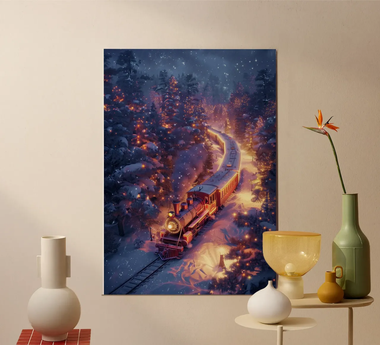 Train de Noël dans une forêt enneigée hahnemühle de Nina Wolf