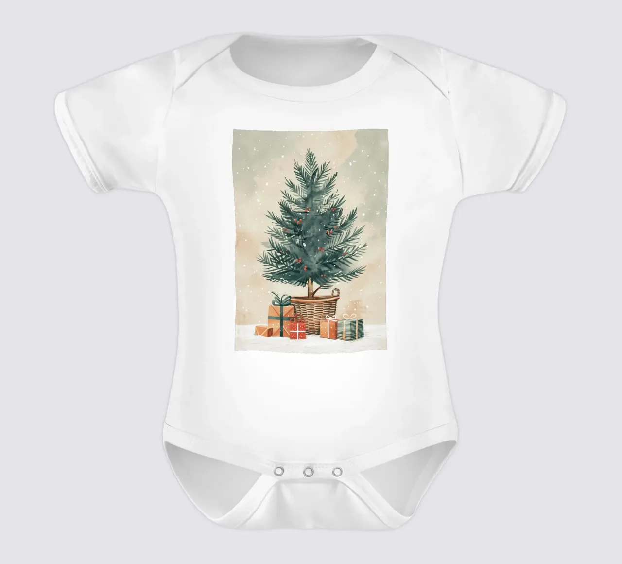 Albero di Natale acquerello body neonato maniche corte da Nina Wolf