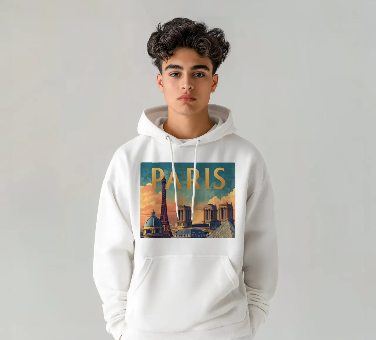 Paisaje urbano de París con la Torre Eiffel y Notre Dame sudadera con capucha de DesignDoodle