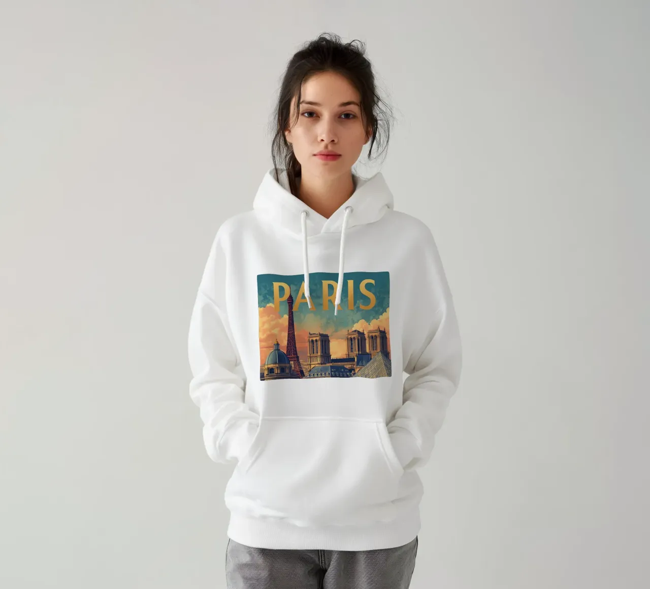 Paisaje urbano de París con la Torre Eiffel y Notre Dame sudadera con capucha de DesignDoodle