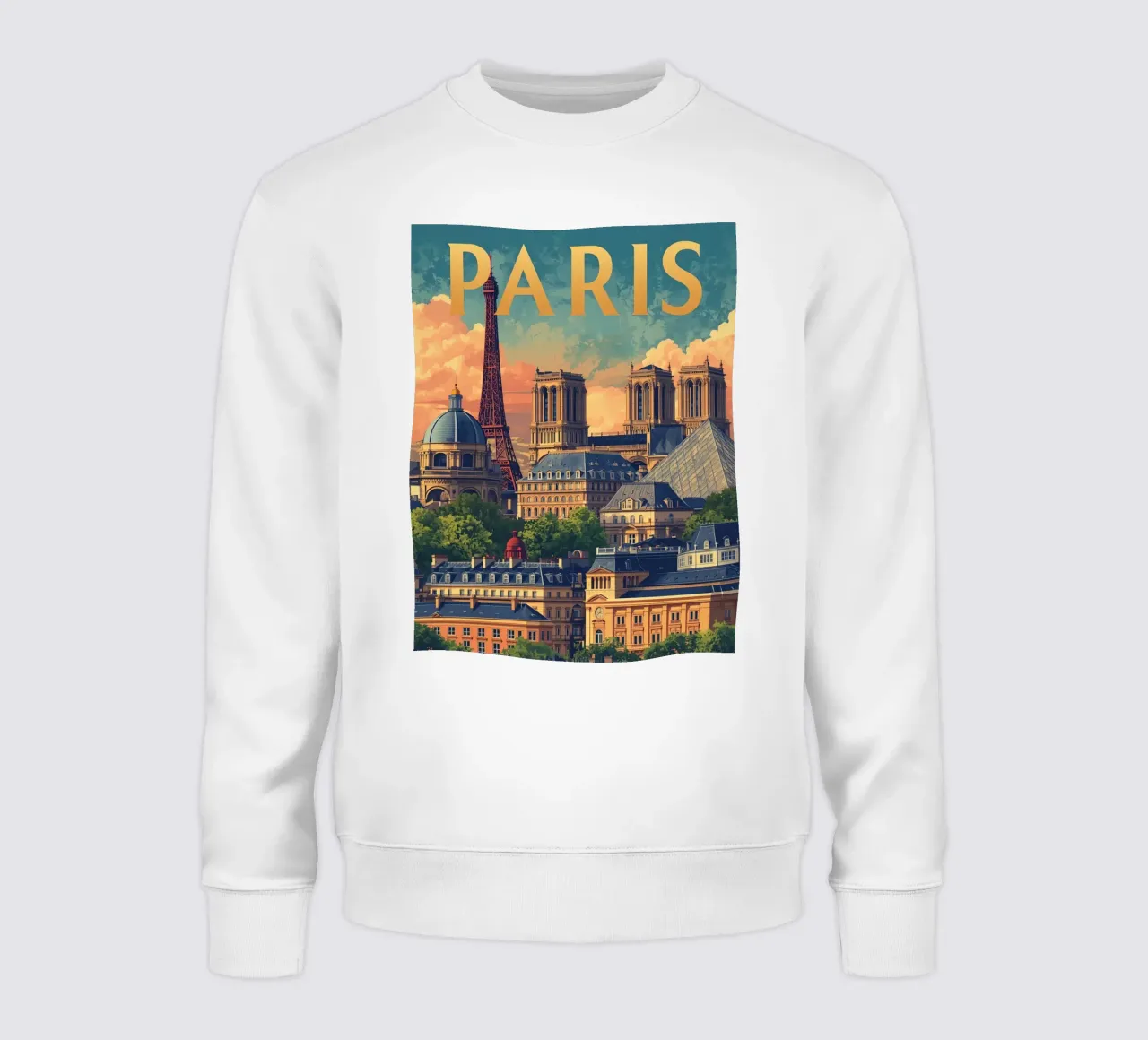 Paris Cityscape with Eiffel Tower and Notre Dame sweatshirt by DesignDoodle