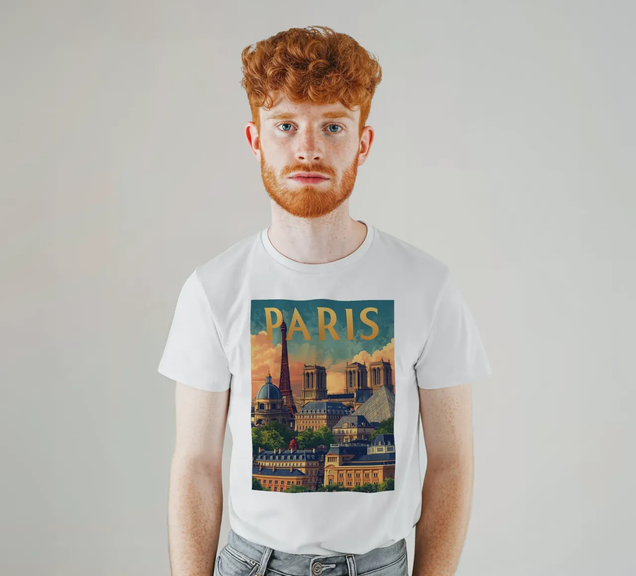 Paris Cityscape with Eiffel Tower and Notre Dame t-shirt by DesignDoodle