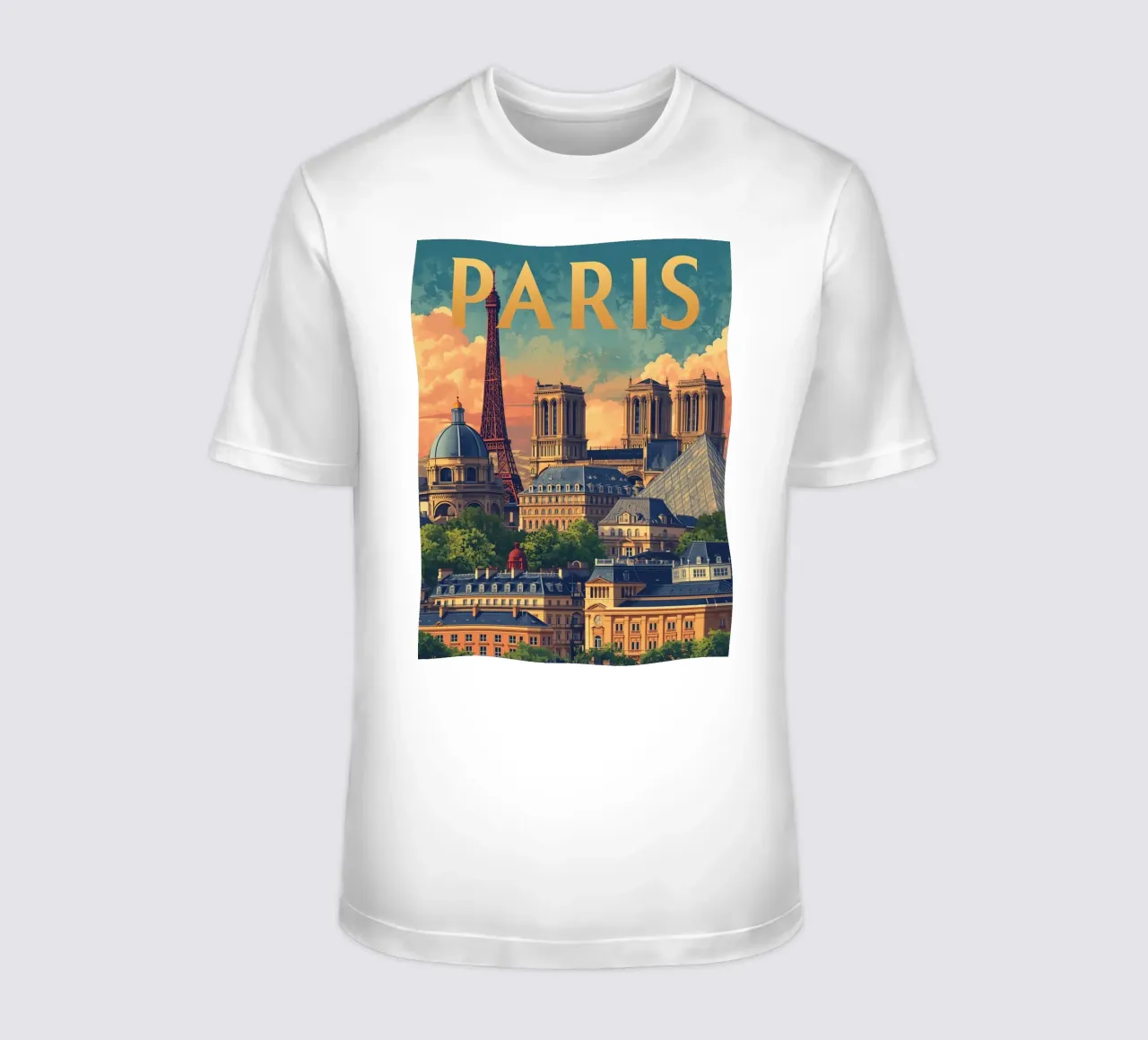 Paris Cityscape with Eiffel Tower and Notre Dame t-shirt by DesignDoodle