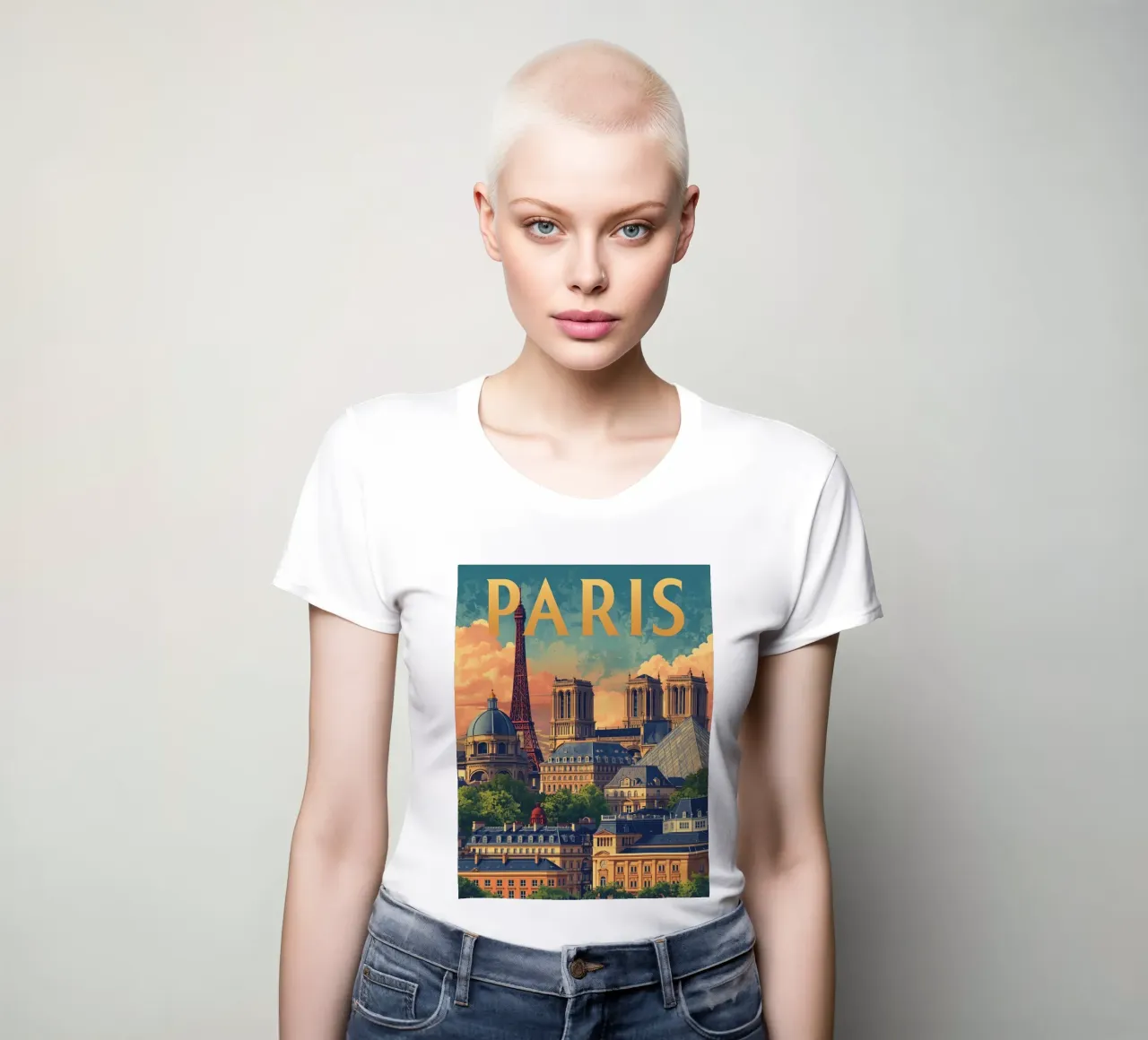 Paesaggio urbano di Parigi con Torre Eiffel e Notre Dame t-shirt da donna da DesignDoodle