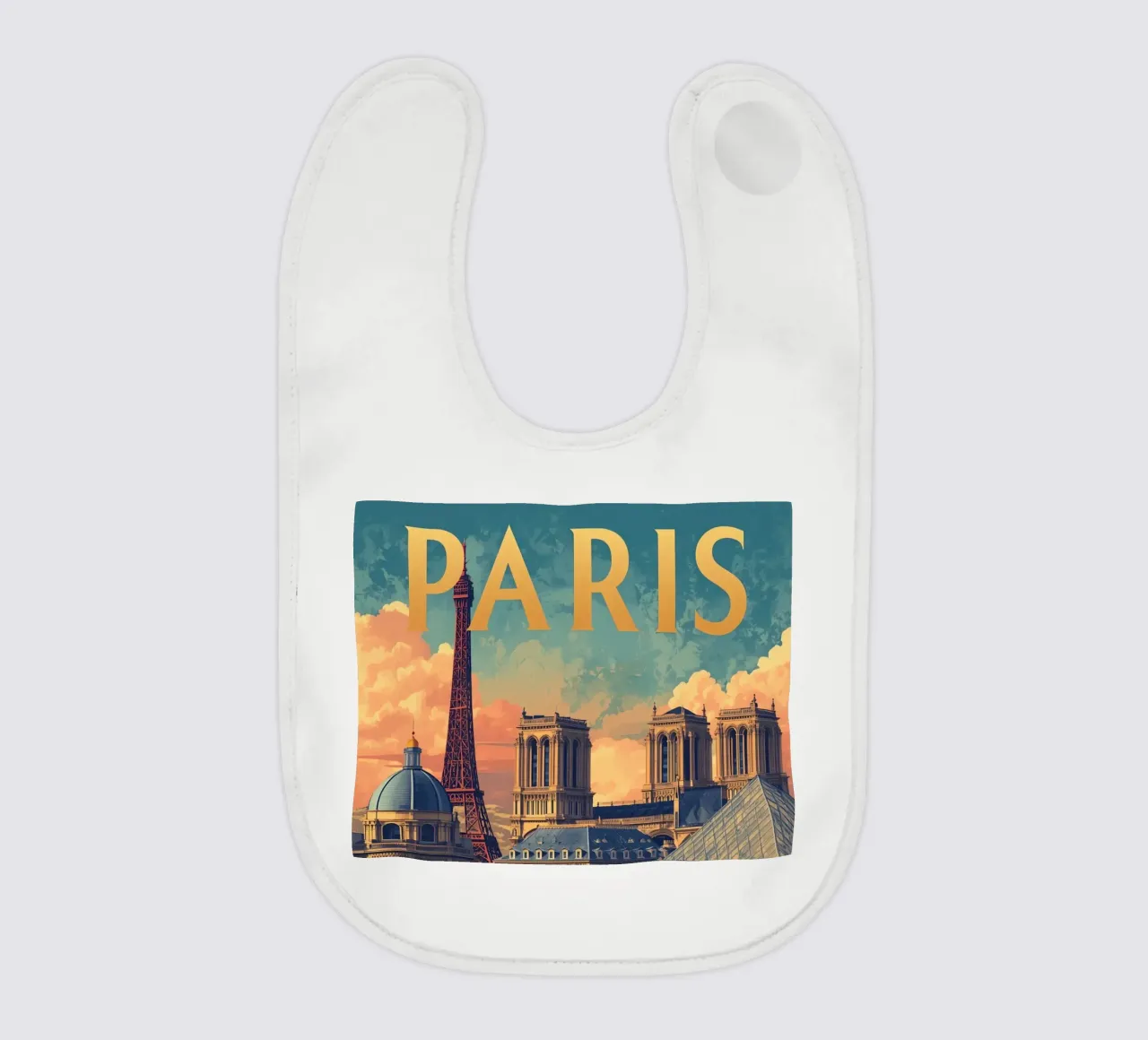 Paesaggio urbano di Parigi con Torre Eiffel e Notre Dame bavaglino da DesignDoodle