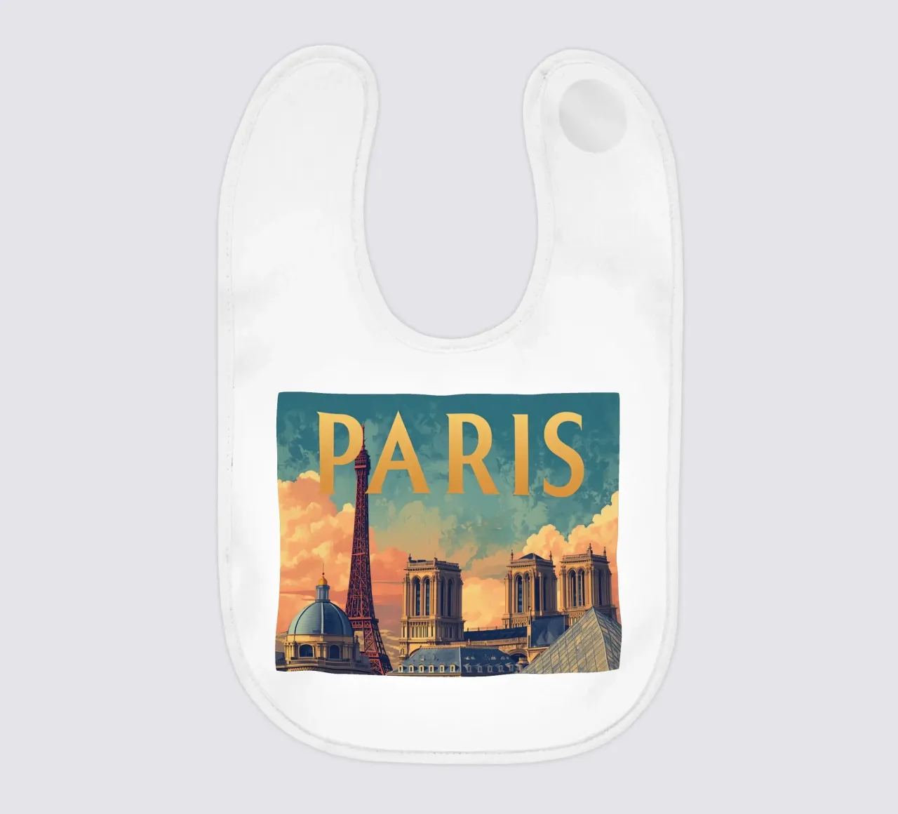 Paesaggio urbano di Parigi con Torre Eiffel e Notre Dame bavaglino da DesignDoodle