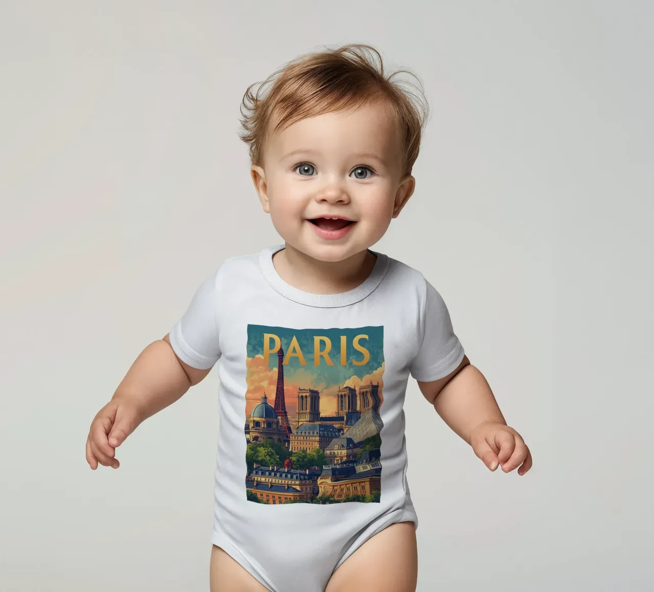 Parijs met Eiffeltoren en Notre Dame babyrompertje korte mouwen van DesignDoodle