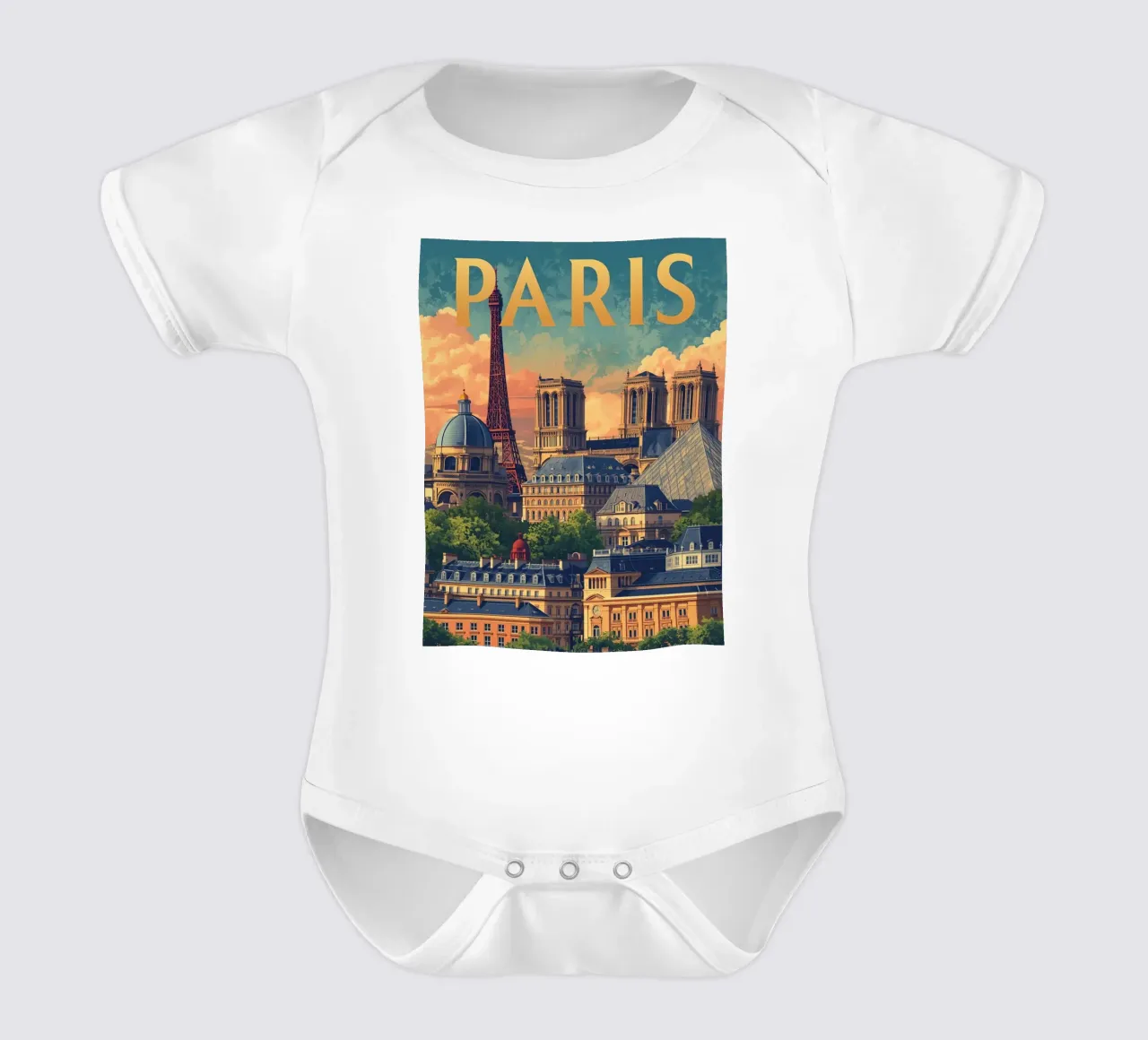 Parijs met Eiffeltoren en Notre Dame babyrompertje korte mouwen van DesignDoodle