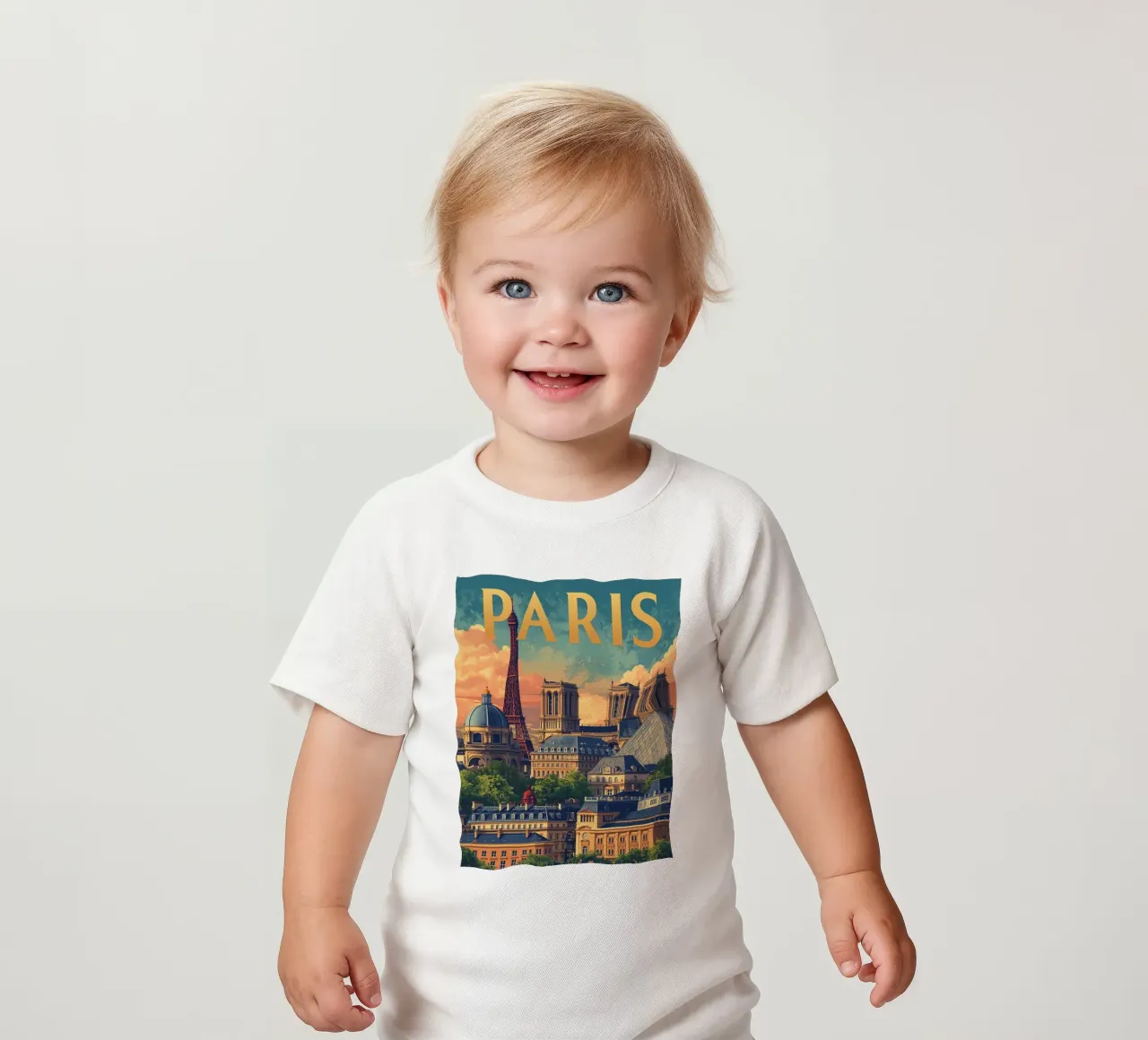 Paesaggio urbano di Parigi con Torre Eiffel e Notre Dame maglietta neonato da DesignDoodle