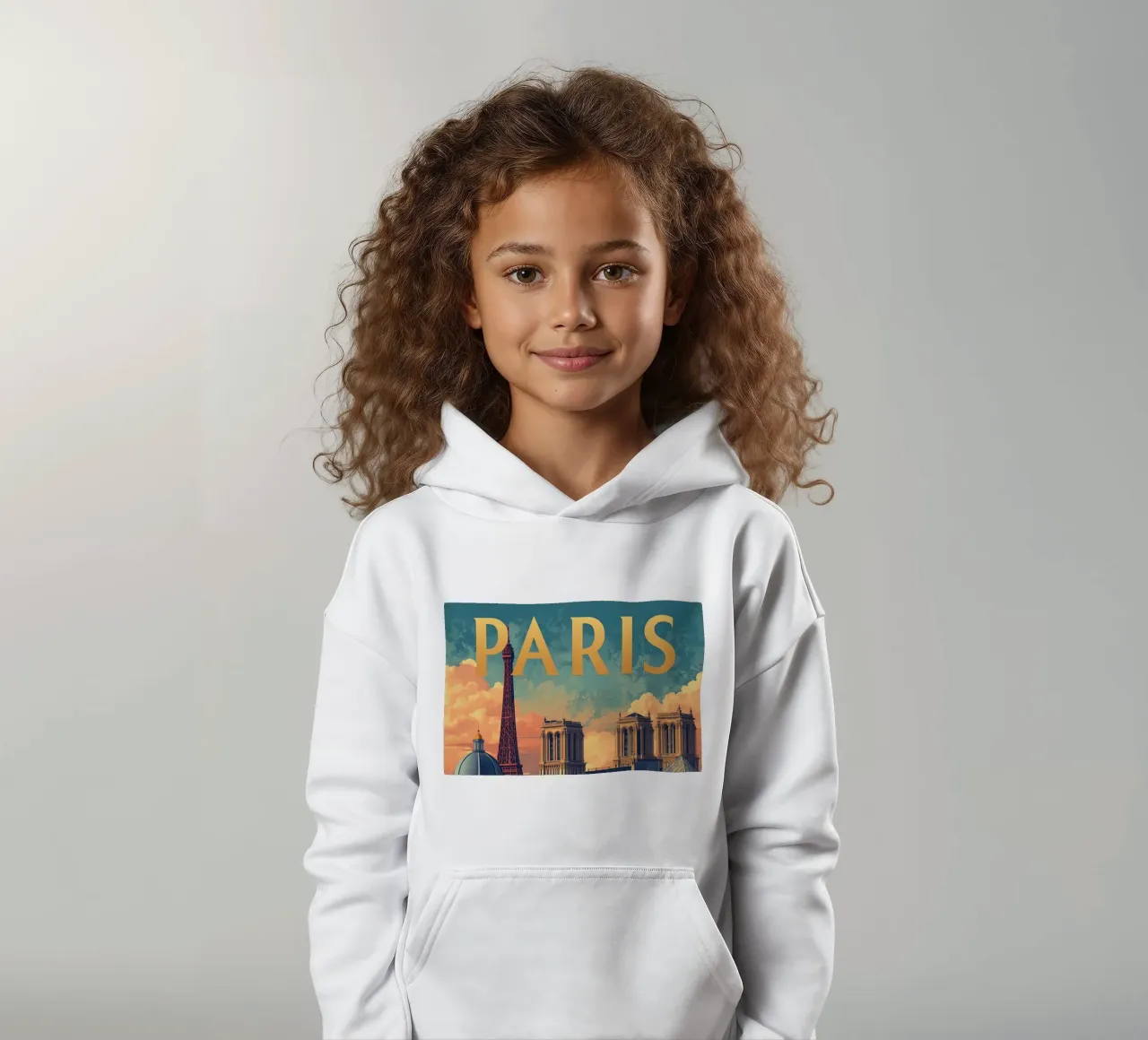 Paesaggio urbano di Parigi con Torre Eiffel e Notre Dame felpa bambino con cappuccio da DesignDoodle