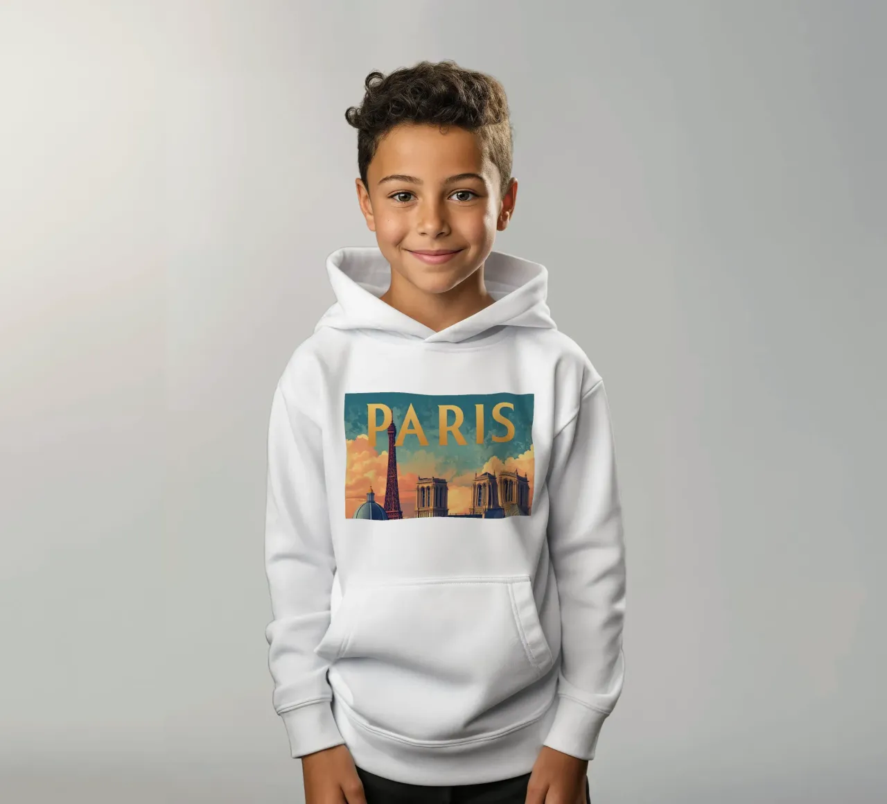Paesaggio urbano di Parigi con Torre Eiffel e Notre Dame felpa bambino con cappuccio da DesignDoodle
