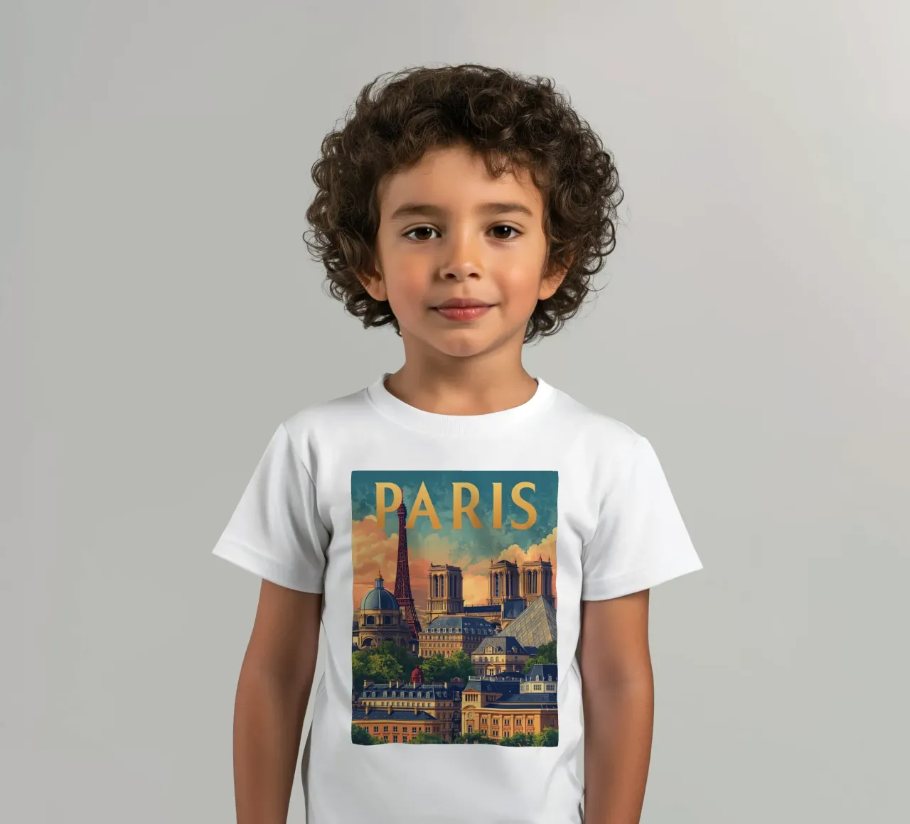 Paesaggio urbano di Parigi con Torre Eiffel e Notre Dame t-shirt bambini da DesignDoodle