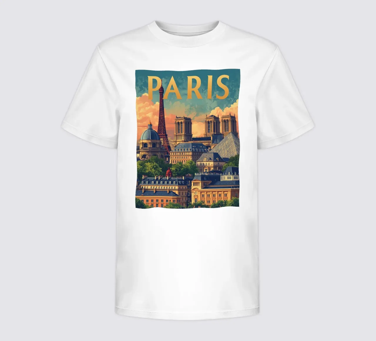 Paesaggio urbano di Parigi con Torre Eiffel e Notre Dame t-shirt bambini da DesignDoodle