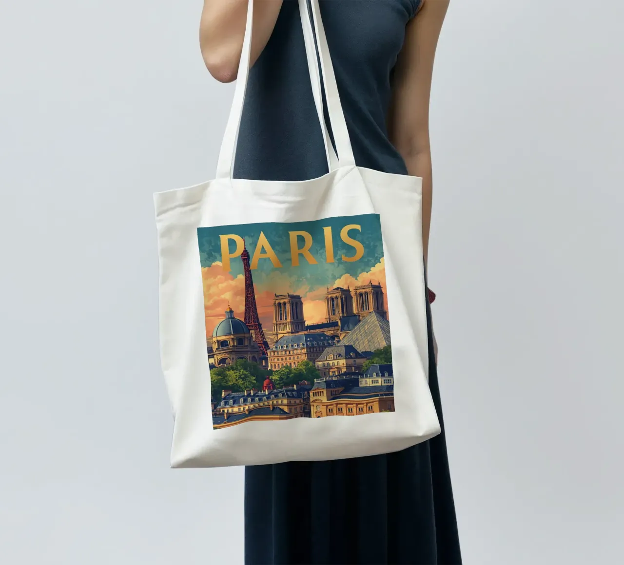 Paesaggio urbano di Parigi con Torre Eiffel e Notre Dame borsa in juta da DesignDoodle