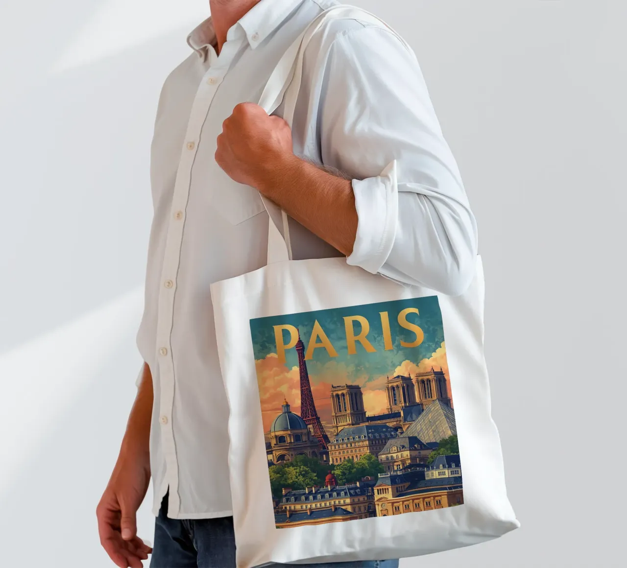 Paesaggio urbano di Parigi con Torre Eiffel e Notre Dame borsa in juta da DesignDoodle