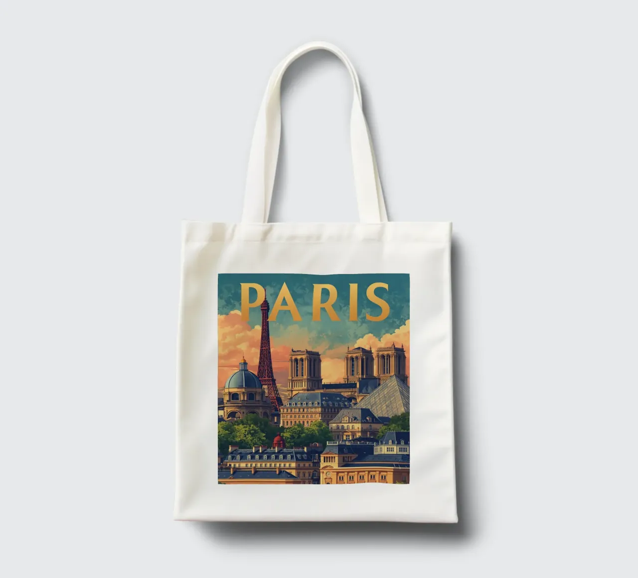 Paesaggio urbano di Parigi con Torre Eiffel e Notre Dame borsa in juta da DesignDoodle