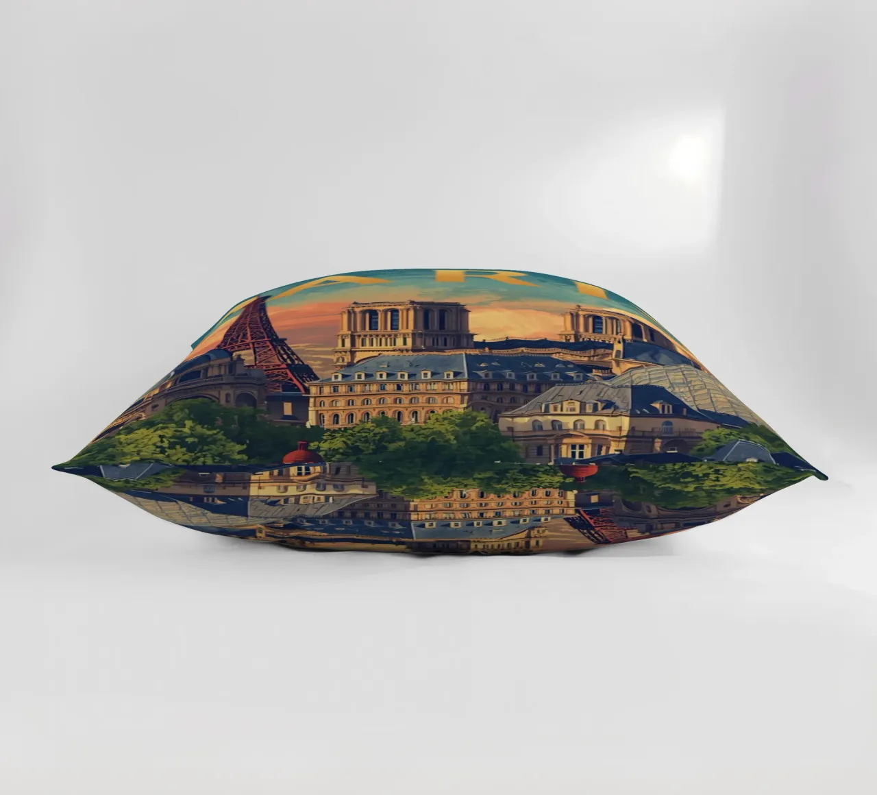 Paesaggio urbano di Parigi con Torre Eiffel e Notre Dame cuscino da DesignDoodle