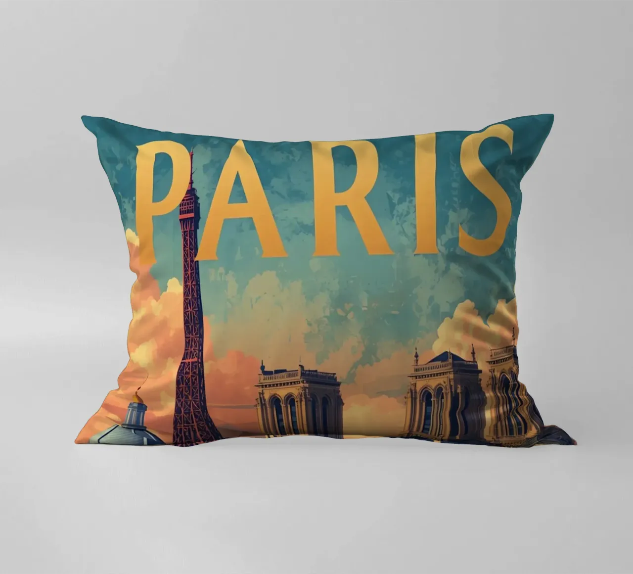 Paesaggio urbano di Parigi con Torre Eiffel e Notre Dame cuscino da DesignDoodle