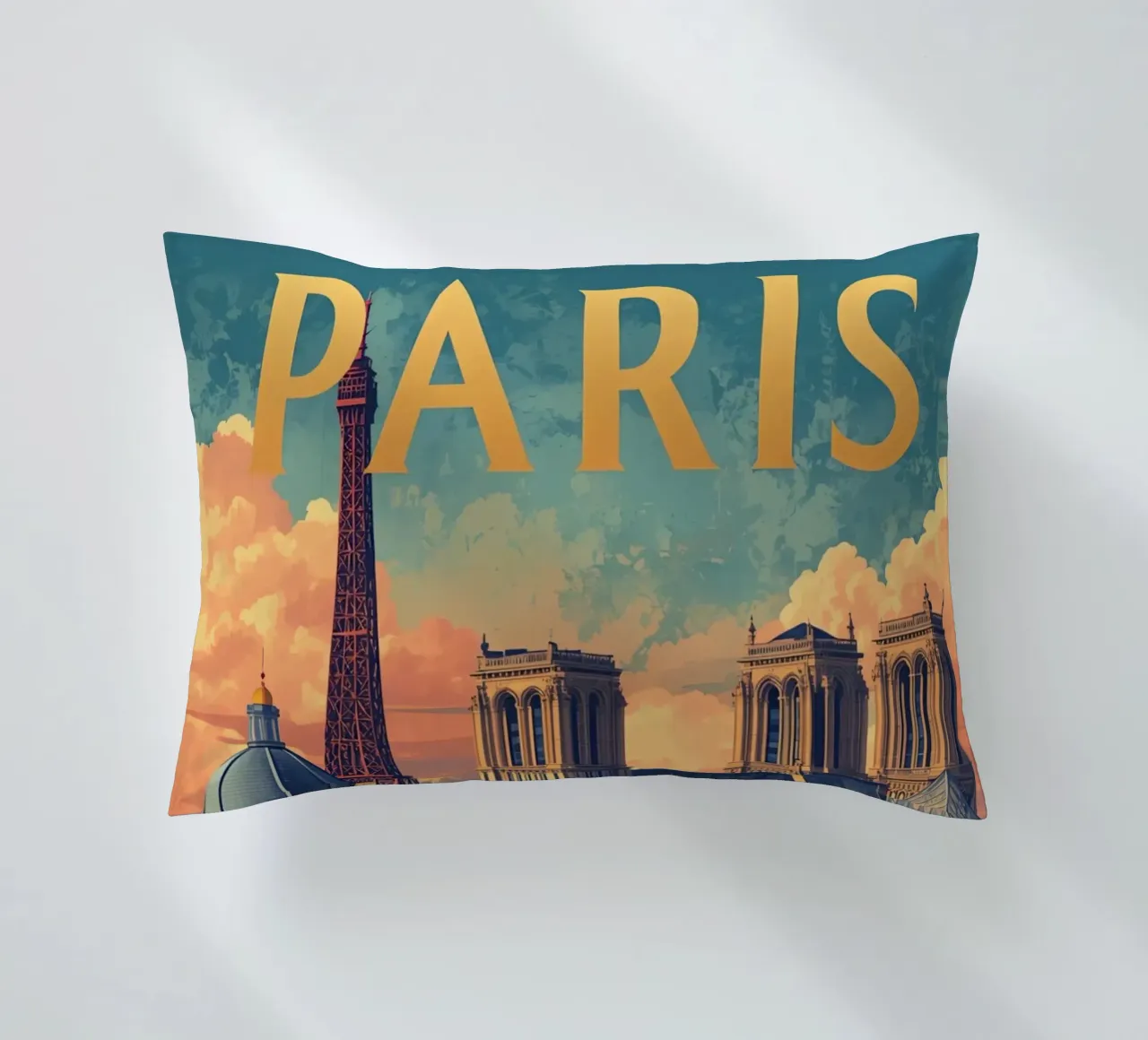Paesaggio urbano di Parigi con Torre Eiffel e Notre Dame cuscino da DesignDoodle