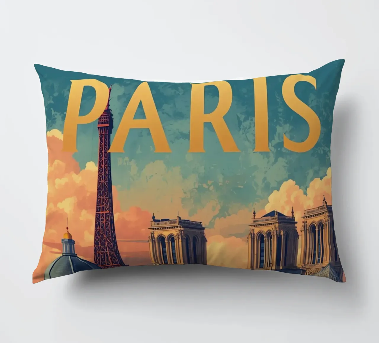 Paesaggio urbano di Parigi con Torre Eiffel e Notre Dame cuscino da DesignDoodle