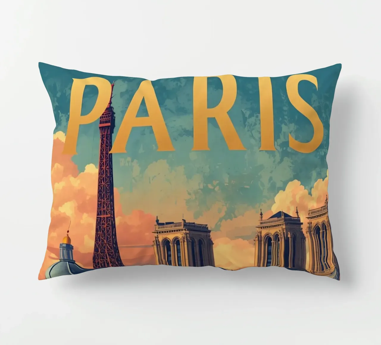 Paesaggio urbano di Parigi con Torre Eiffel e Notre Dame cuscino da DesignDoodle
