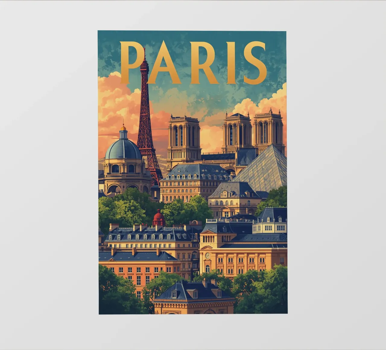 Paesaggio urbano di Parigi con Torre Eiffel e Notre Dame pellicola backlit da DesignDoodle
