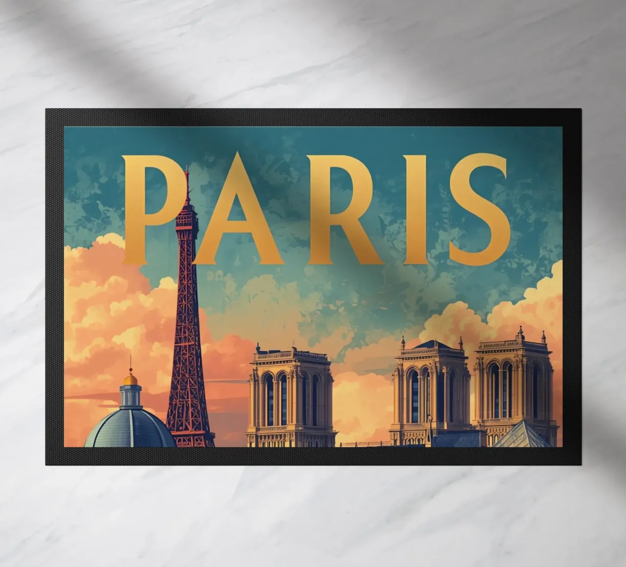Paesaggio urbano di Parigi con Torre Eiffel e Notre Dame zerbino da DesignDoodle