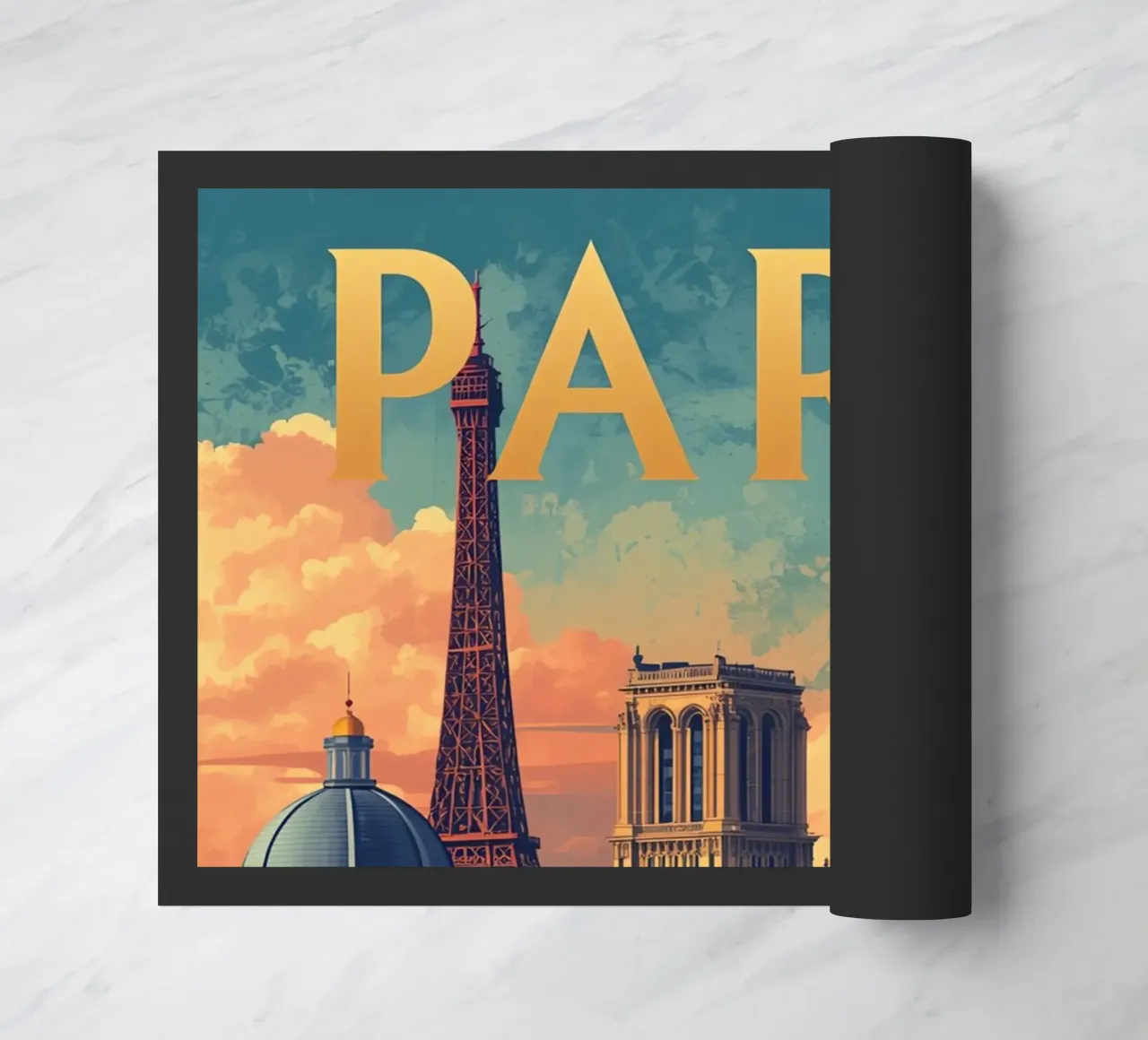 Paesaggio urbano di Parigi con Torre Eiffel e Notre Dame zerbino da DesignDoodle