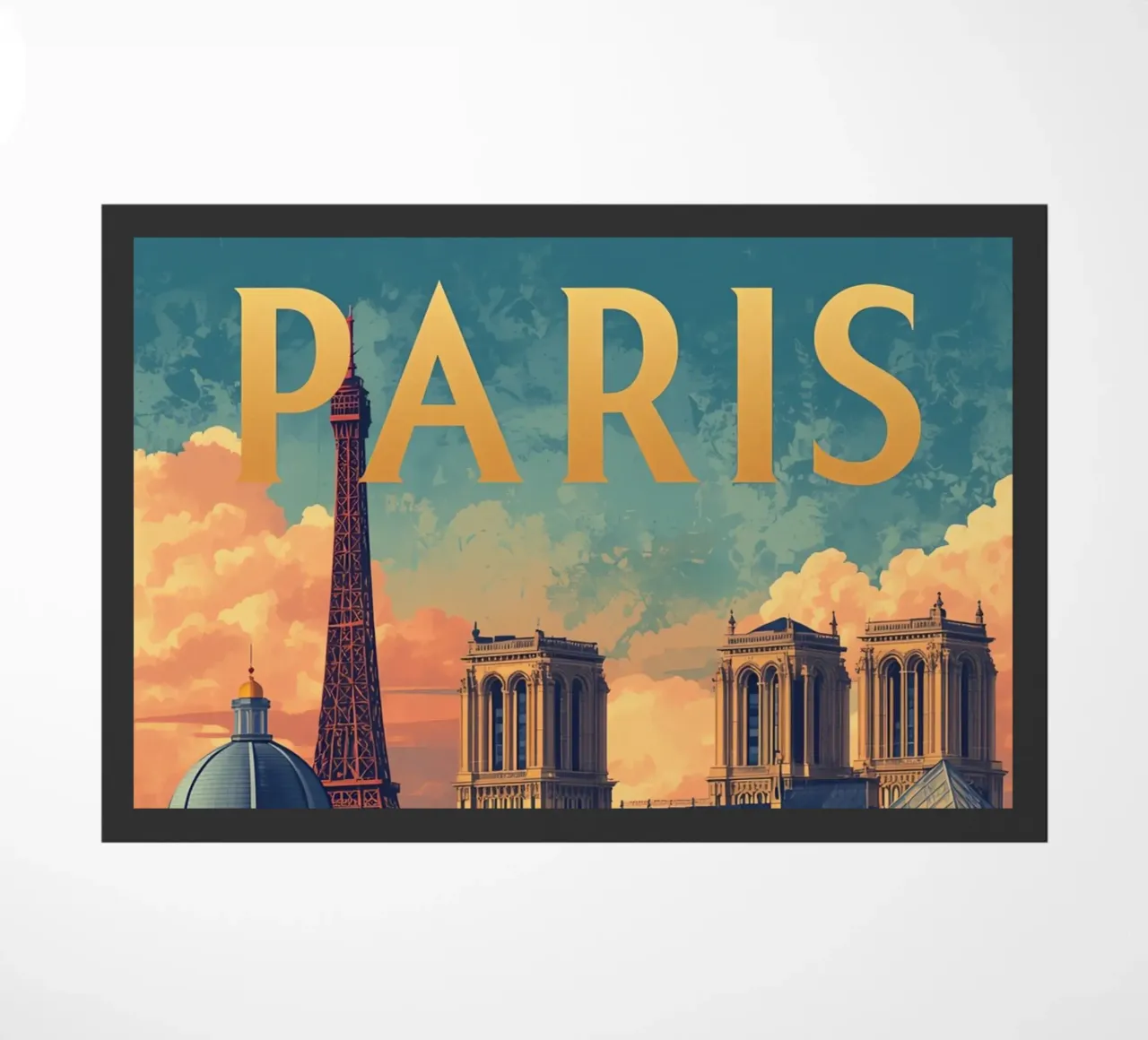 Paesaggio urbano di Parigi con Torre Eiffel e Notre Dame zerbino da DesignDoodle