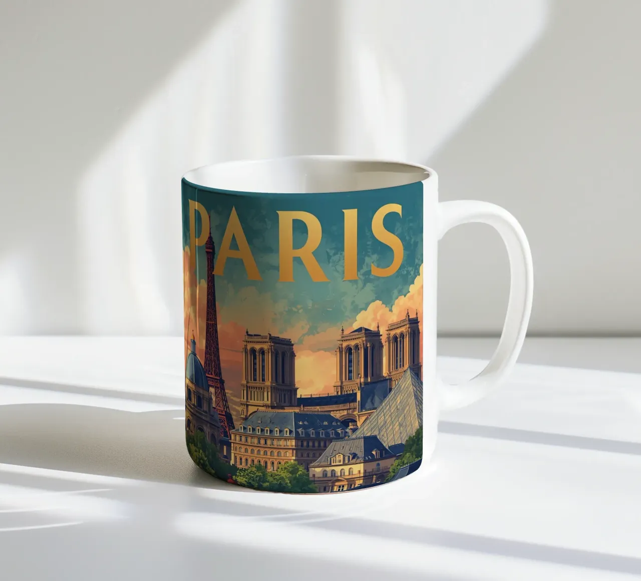 Paesaggio urbano di Parigi con Torre Eiffel e Notre Dame tazza in ceramica da DesignDoodle
