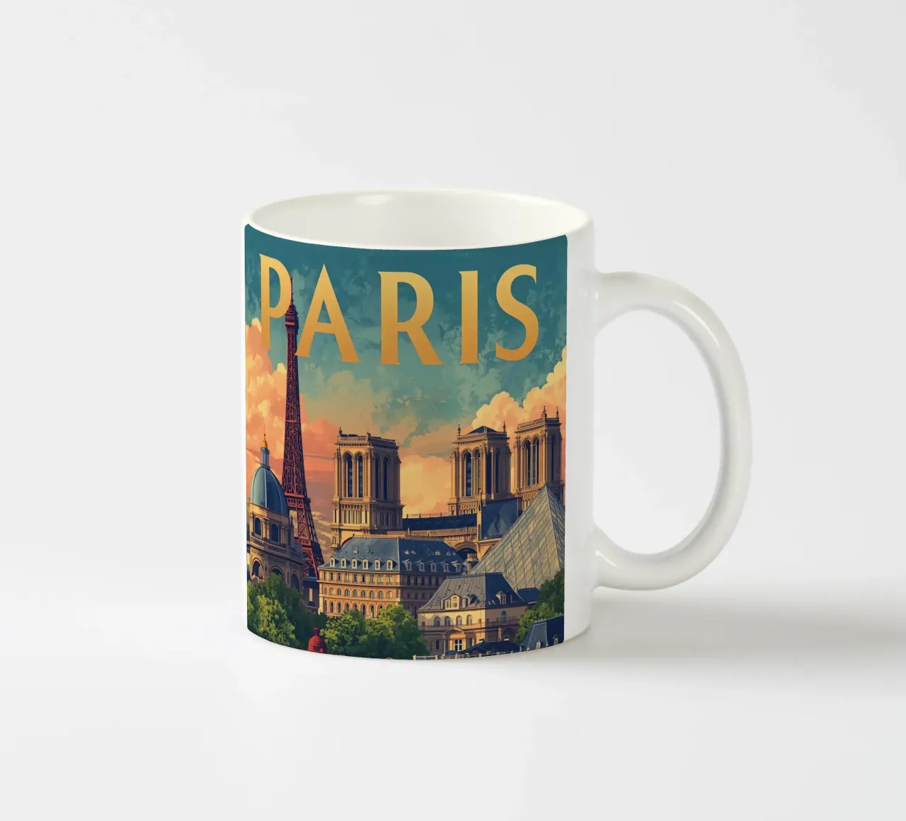 Paesaggio urbano di Parigi con Torre Eiffel e Notre Dame tazza in ceramica da DesignDoodle